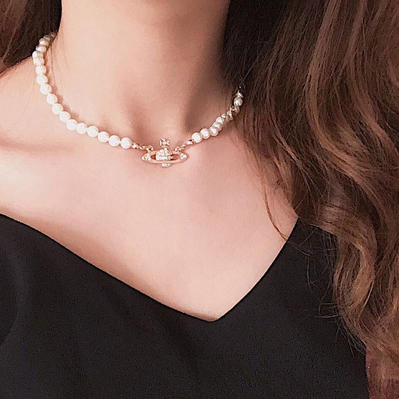 Gold Vivian Pearl Designer Beads Necklace With Pendant Luxury Womens Saturn  Choker Jewelry By Westwood 32423 From Valan, $27.14 | DHgate.Com